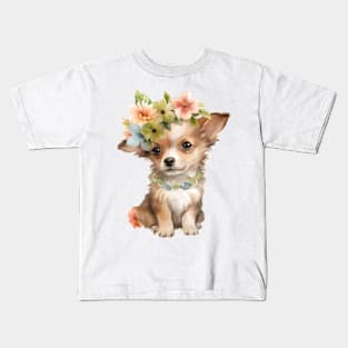 Watercolor Chihuahua Dog with Head Wreath Kids T-Shirt